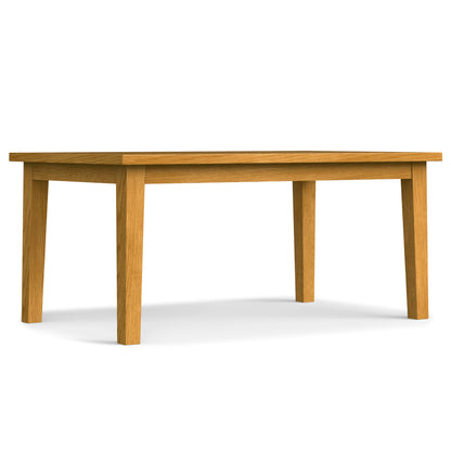 Light wood square dining table with four legs and solid flat tabletop