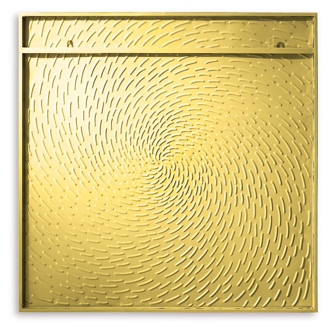 Gold framed wall decor with concentric swirl relief pattern