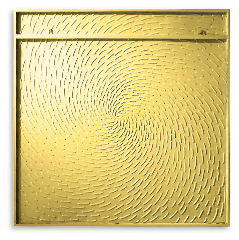Gold framed wall decor with concentric swirl relief pattern