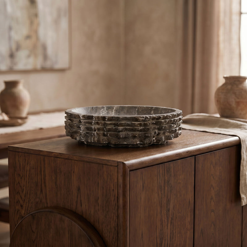 Caesar genuine marble bowl, dark gray with black speckles and stacked rim