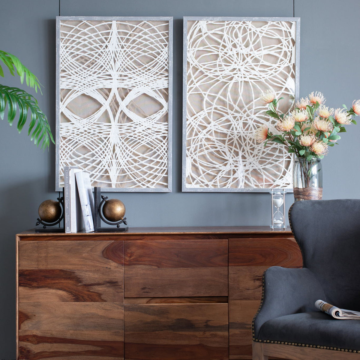 Leaf Shadow Box Wall Decor (Set of 2) - White / Gray