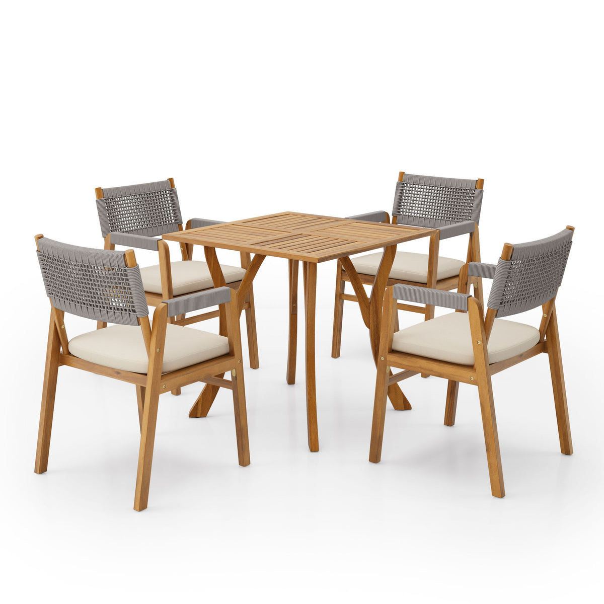 Outdoor Rustic Patio Acacia Bistro Set With Cushions