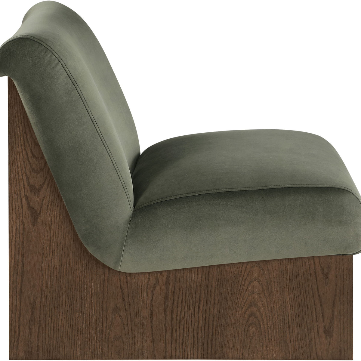 Vantage velvet performance accent chair, sage green upholstery with dark wood base