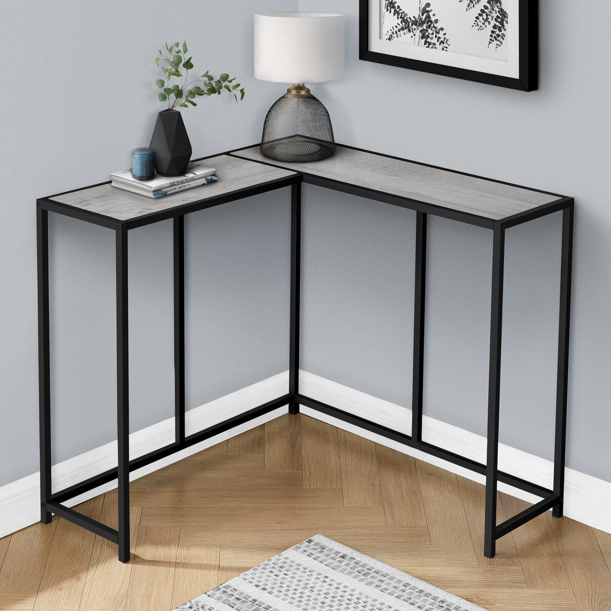 Corner Accent Console Table For Entryway, Unique L-Shaped Design