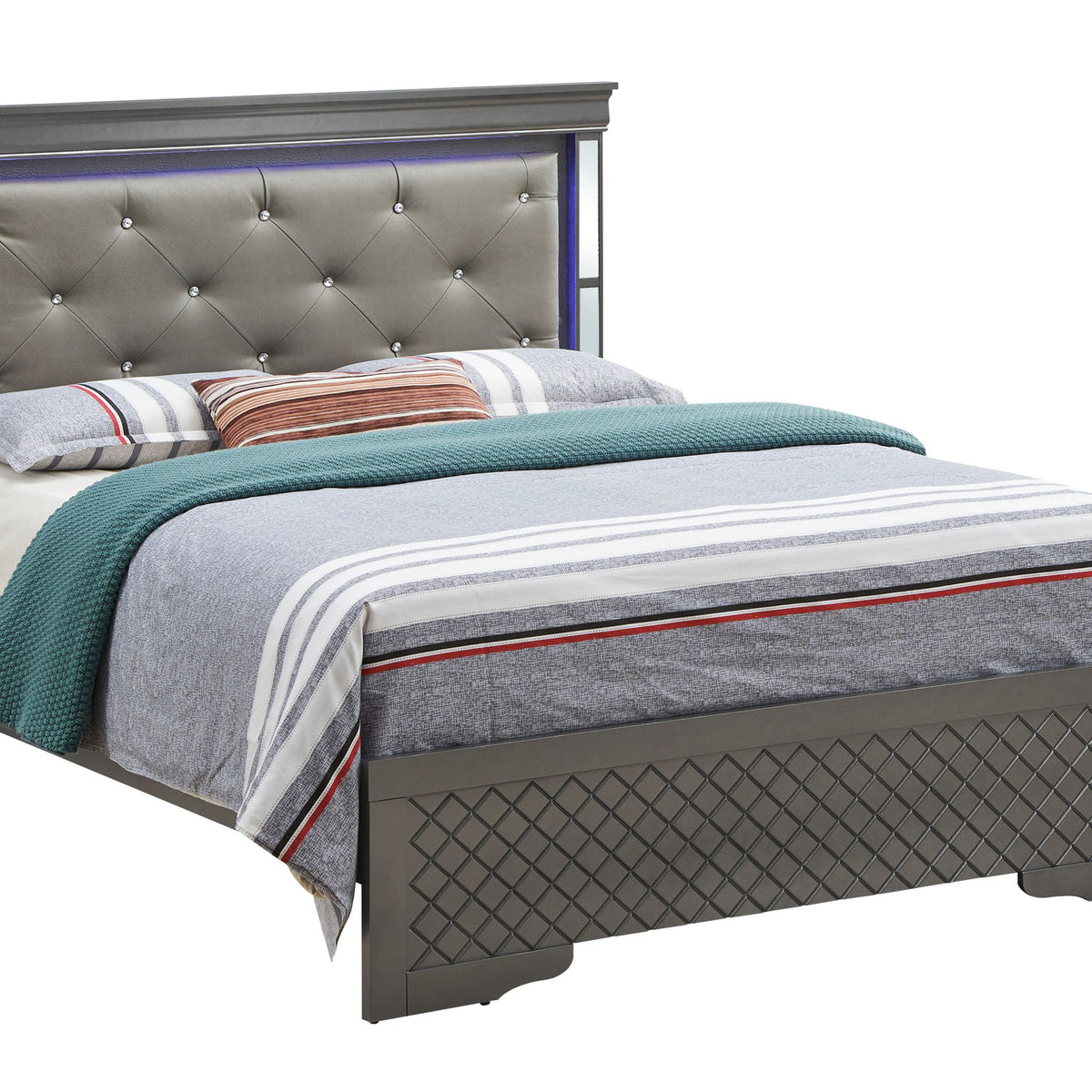 Bed With LED Light Accents Headboard