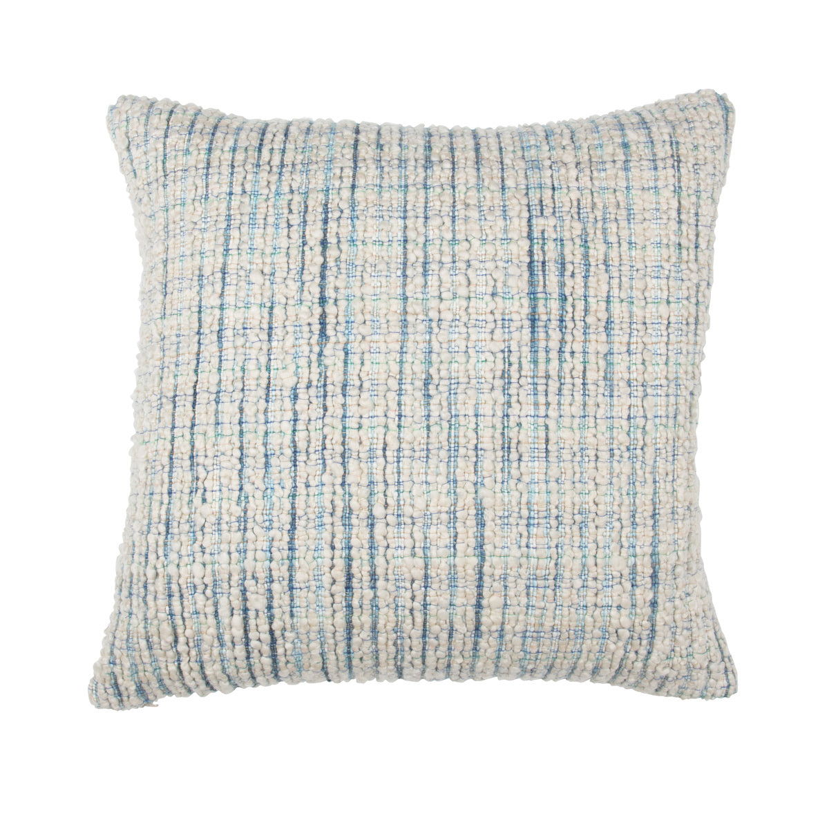 Blue textured woven throw pillow, square shape, tight grid weave