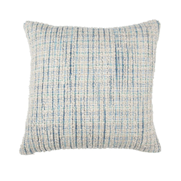 Blue textured woven throw pillow, square shape, tight grid weave