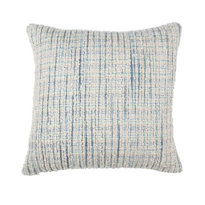 Blue textured woven throw pillow, square shape, tight grid weave
