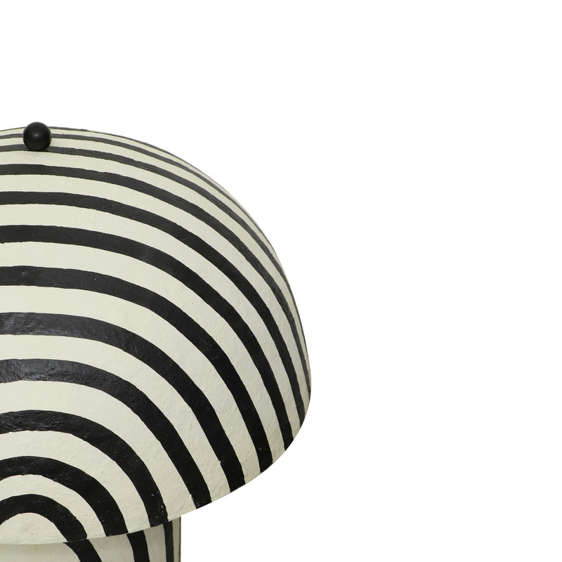 Maiori floor lamp shade close-up with black and cream concentric stripe pattern.
