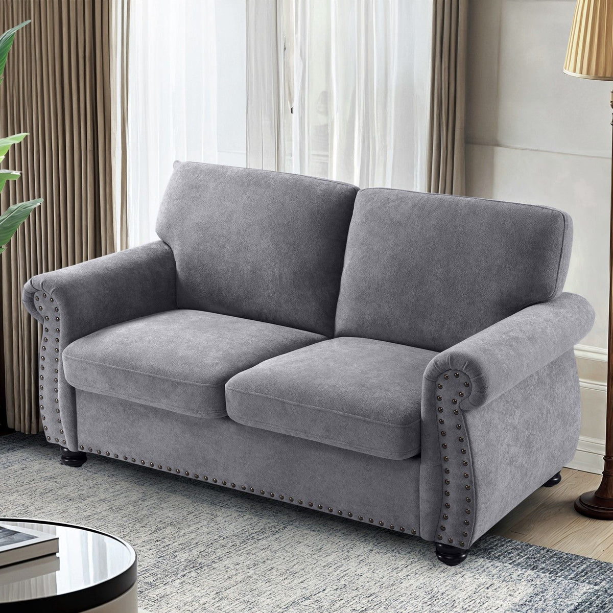 Soft Loveseat, Upholstered 2 Seater Couch, Loose Back Cushions And Turned Legs