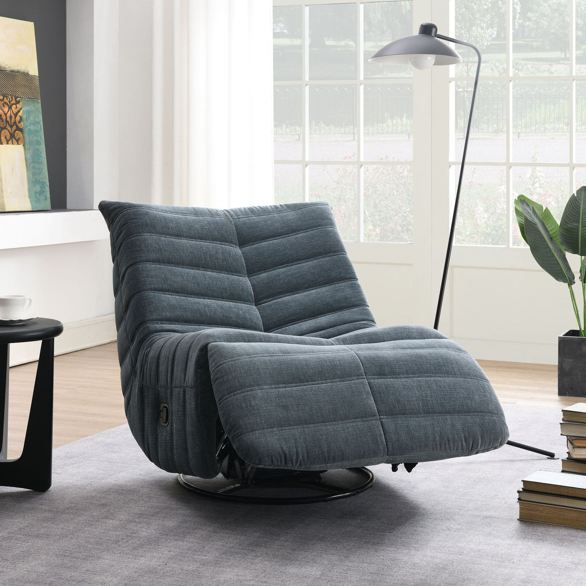 Talmon - Chenille Glider Recliner With Swivel - Dark Gray