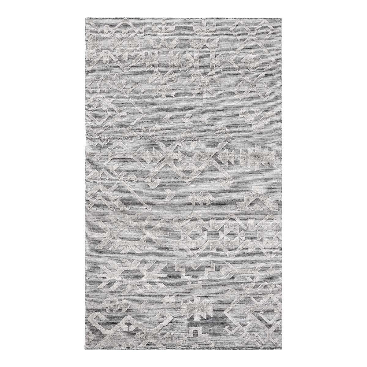 Tundra gray rug with layered geometric shapes, centered full view