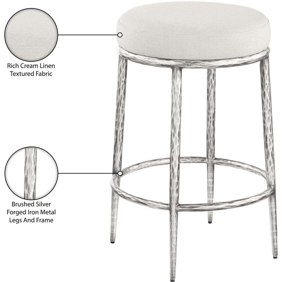 Ferro - Upholstered Backless Counter Stool With Brushed Silver Base