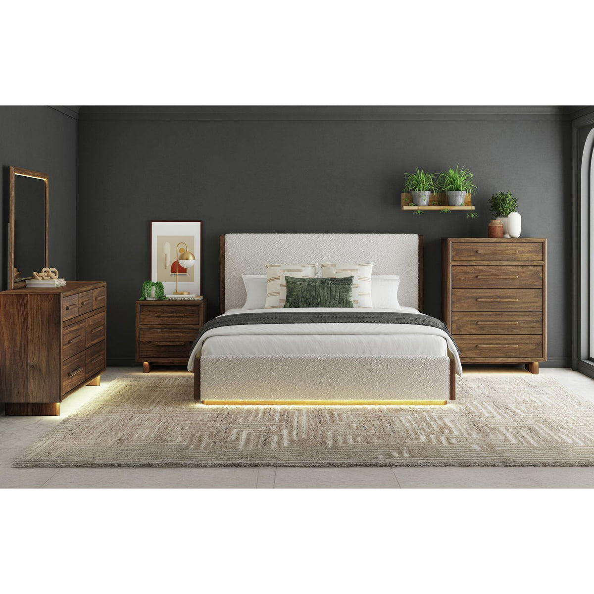 Brisbane - Upholstered Bed With Boucle And LED