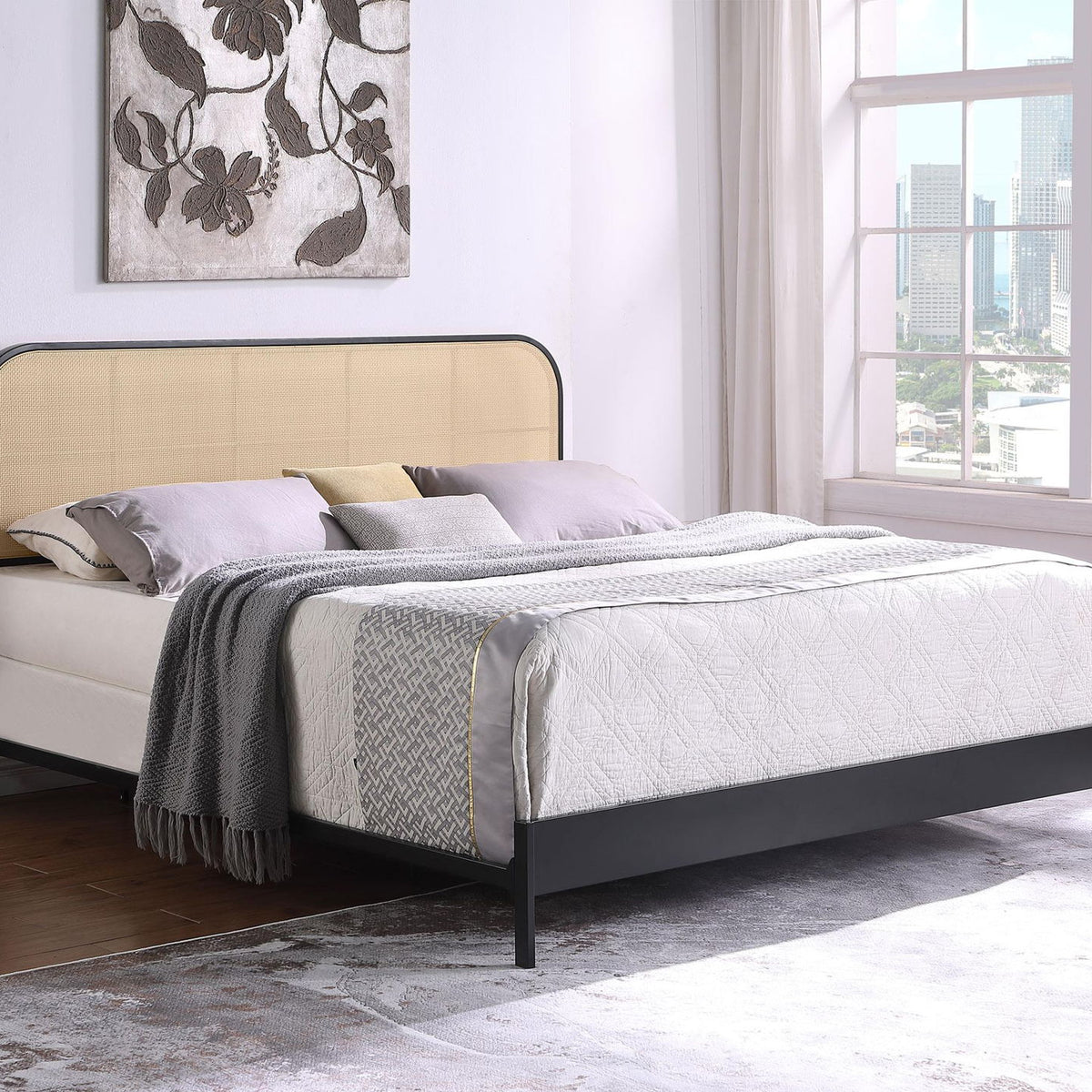 Amherst Radio Weave Rattan Metal Eastern King Bed Black