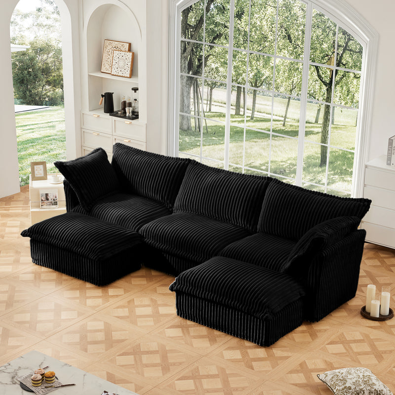3-Seater Slipcovered U-Shaped Sectional Sofa - Black