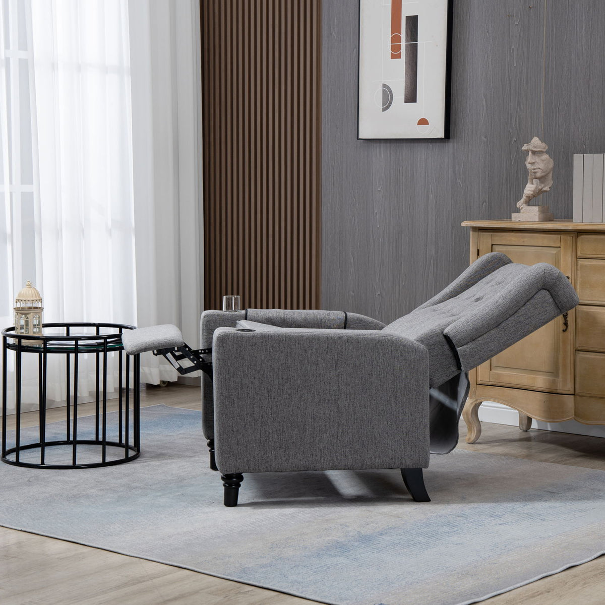 Arm Pushing Recliner Chair, Modern Button Tufted Wingback Push Back Recliner Chair, Living Room Chair Fabric Pushback Manual Single Reclining Sofa Home Theater Seating For Bedroom