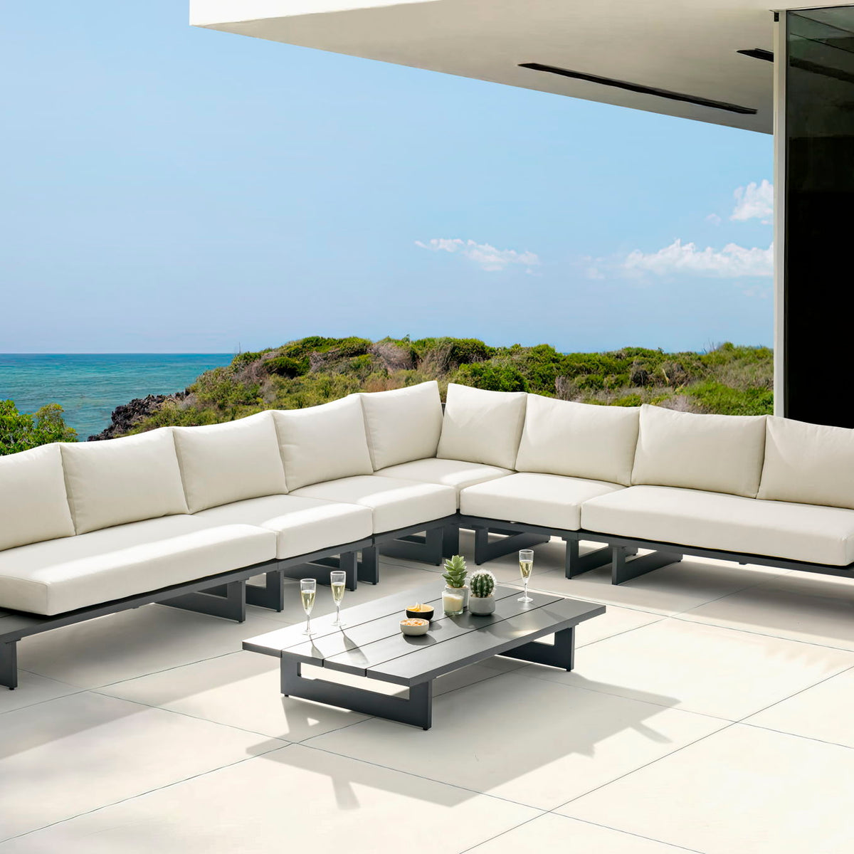 Maldives - 6 Piece Water Resistant Outdoor Patio Modular Sectional With Gray Base