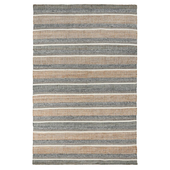 Coronado rug striped design in beige, tan, and blue-gray with low-pile woven texture