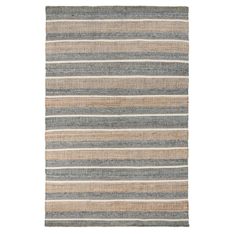 Coronado rug striped design in beige, tan, and blue-gray with low-pile woven texture