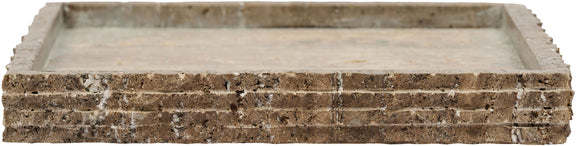 Genuine marble tray with rectangular rim, light gray-beige stone top.