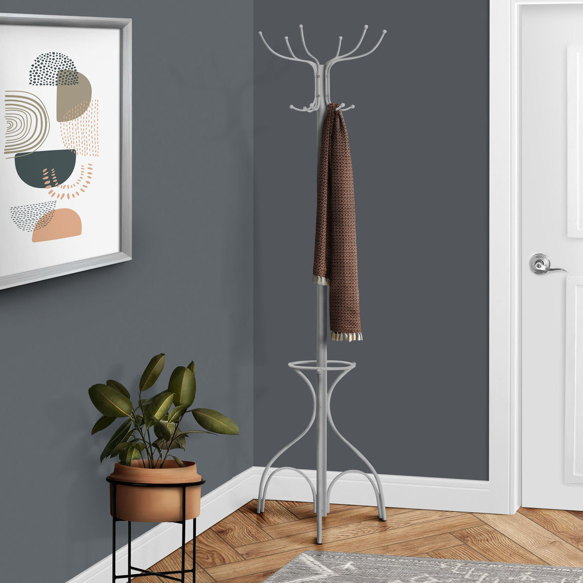 Coat Rack, Hall Tree, Free Standing, 12 Hooks, Entryway, 70"H, Umbrella Holder, Contemporary & Modern