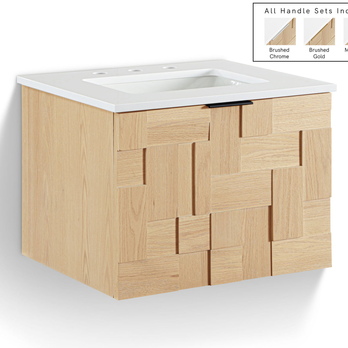 Leonardo - Engineered Stone And Solid Wood 24" Wall Mounted Bathroom Vanity