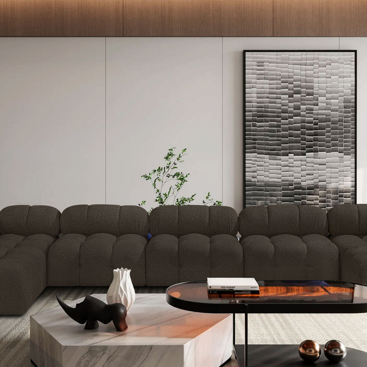 Ames - 7 Piece Boucle Fabric Modular Sectional