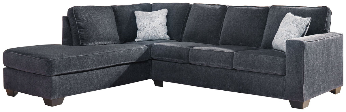 Dark gray sleeper sectional sofa with chaise corner and tufted back cushions