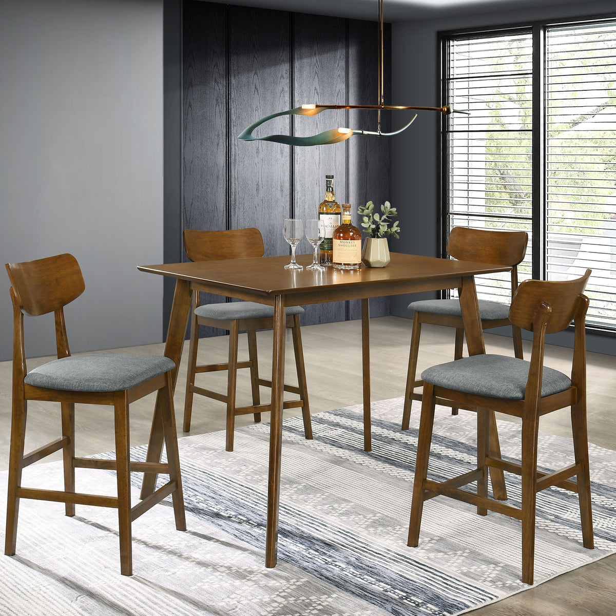 Robbie - 5 Piece Counter Height Dining Set - Walnut