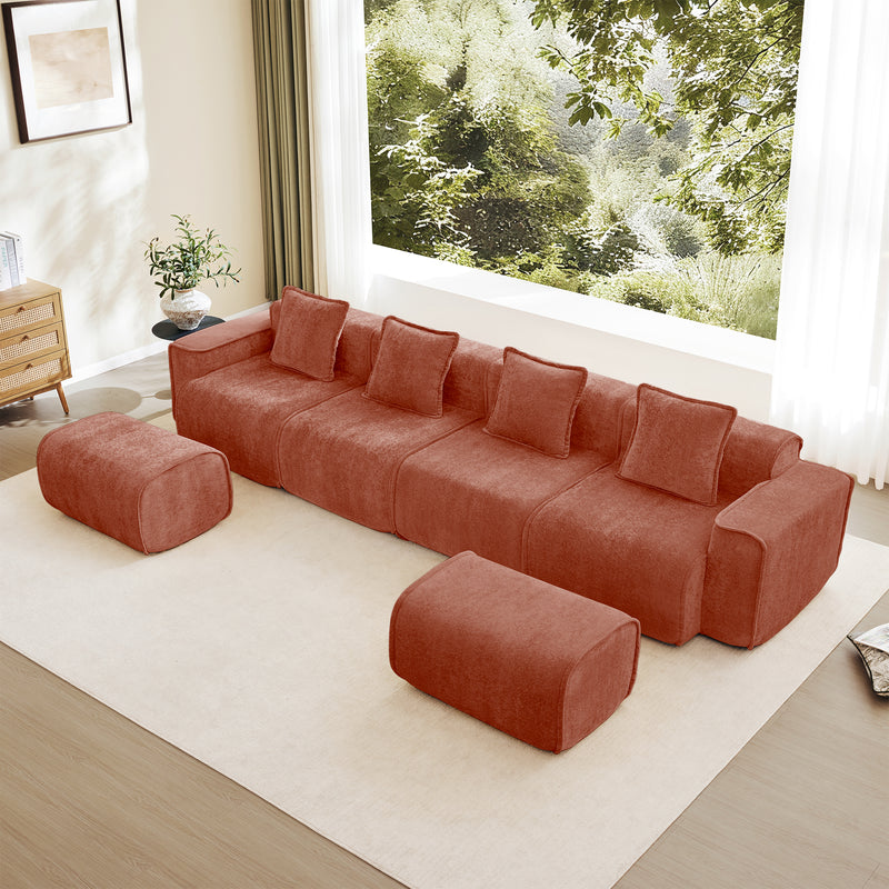 4-Seater Modular U-Shaped Velvet Sectional Sofa - Red Velvet