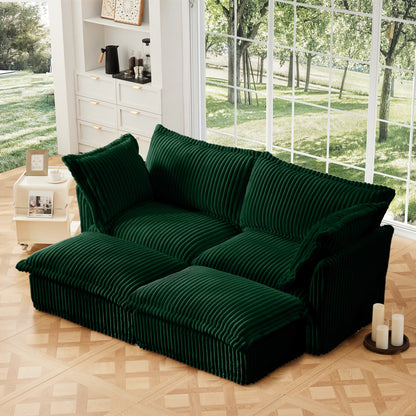 2-Seater Slipcovered Corduroy Sleeper Sofa - Green Corduroy