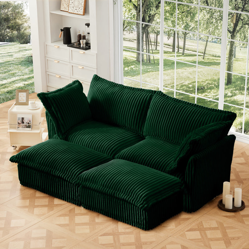 2-Seater Slipcovered Corduroy Sleeper Sofa - Green Corduroy
