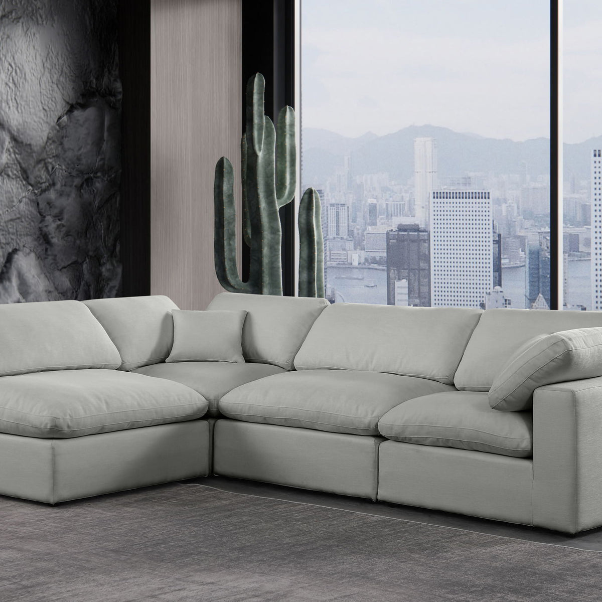 Comfy - 4 Piece Linen Fabric Modular Armless Sectional