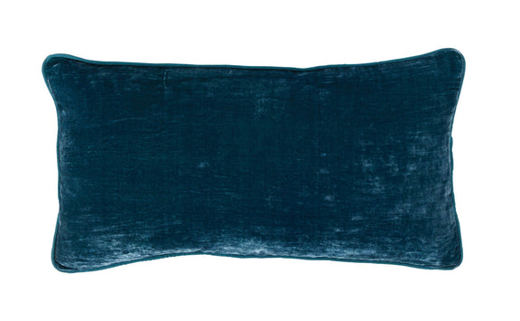 22x22 rectangular pillow in dark teal textured fabric with stitched edges