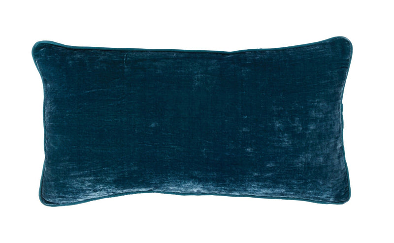 22x22 rectangular pillow in dark teal textured fabric with stitched edges