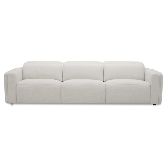 Light flecked upholstery power recliner sofa with three seat sections and tall back