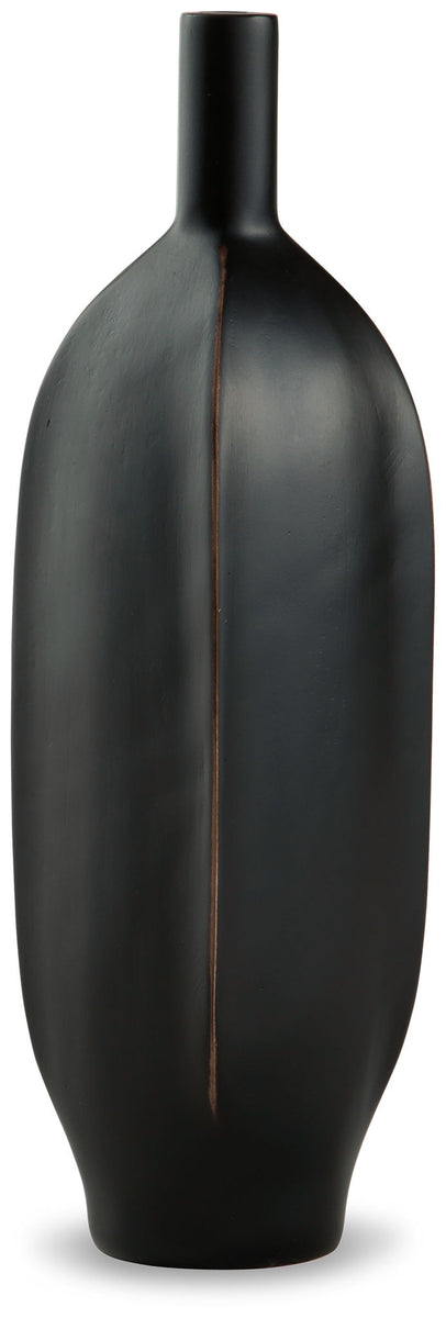 Medium black vase with tall narrow neck and rounded base