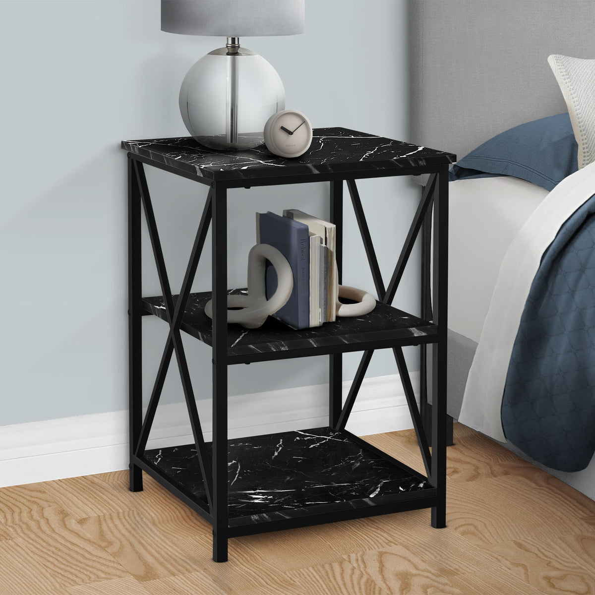 3 Tier Accent Table, Side Marble Look Contemporary & Modern