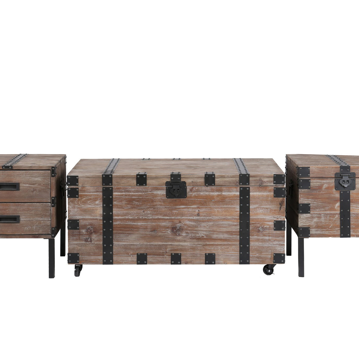 Trunk Table And Side Table With Large Storage Dress Up Your Liviing Room (Set of 3) - Antique Gray
