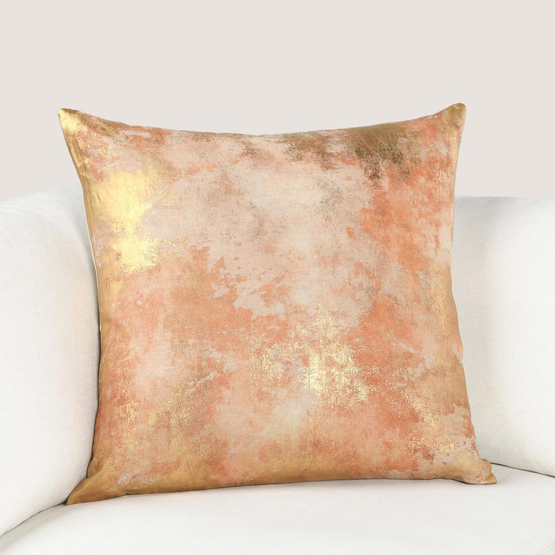 22x22 square throw pillow, burnt orange and gold abstract texture with stitched edge