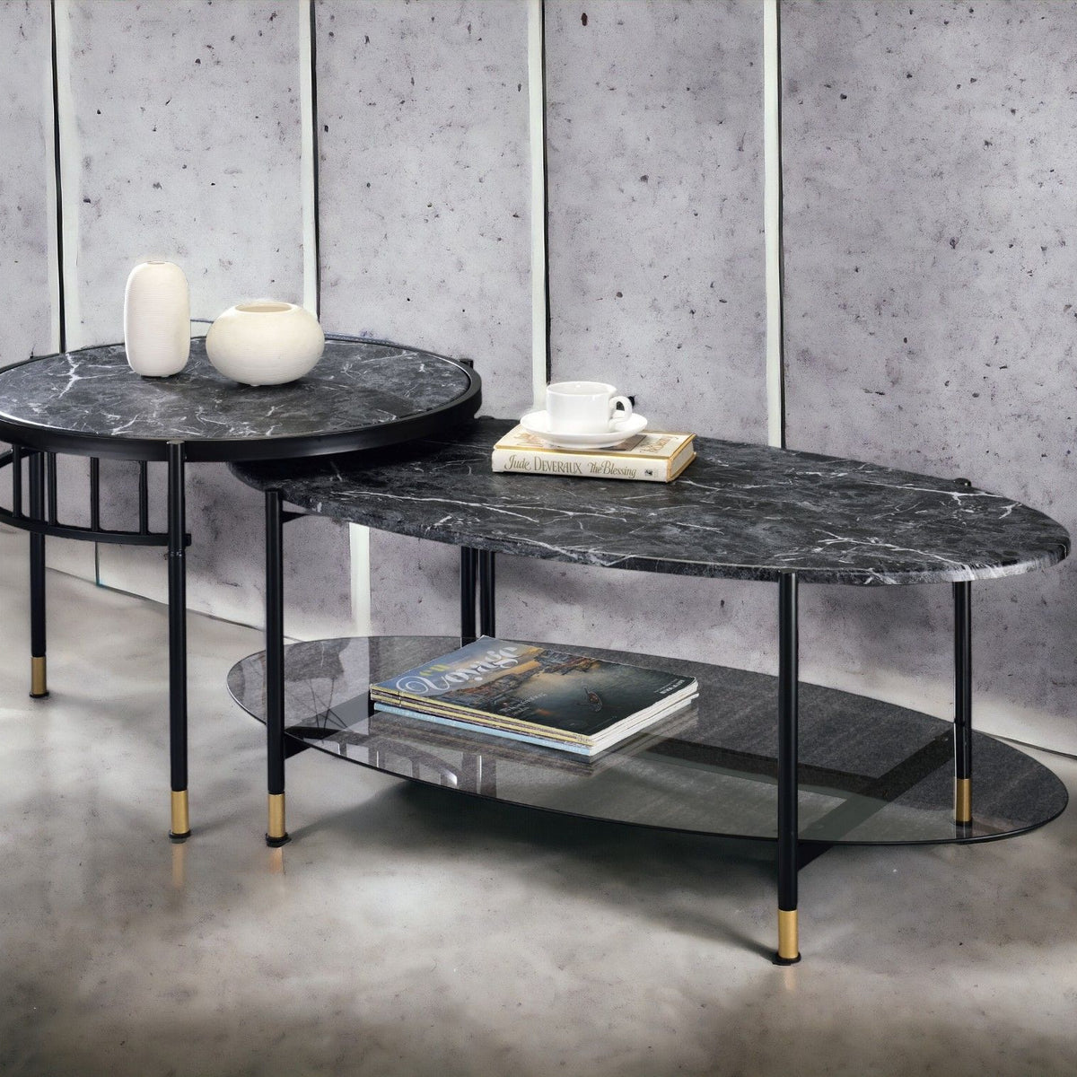Silas - Engineered Stone Top Nesting Table - Black