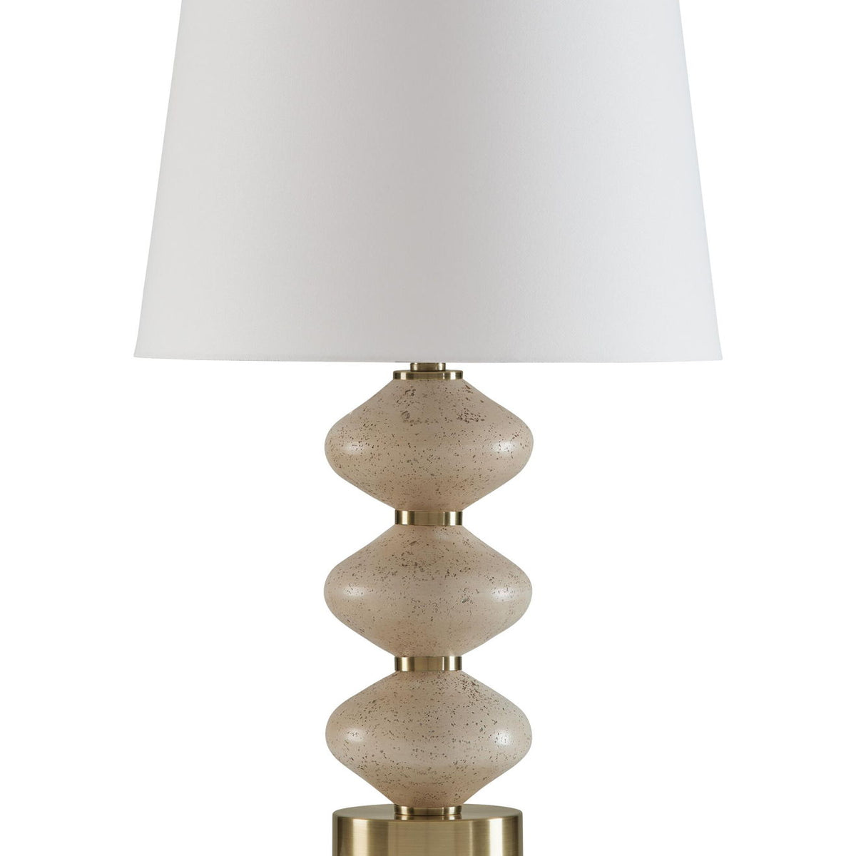 Beige fabric shade beige-speckled column table lamp with gold base