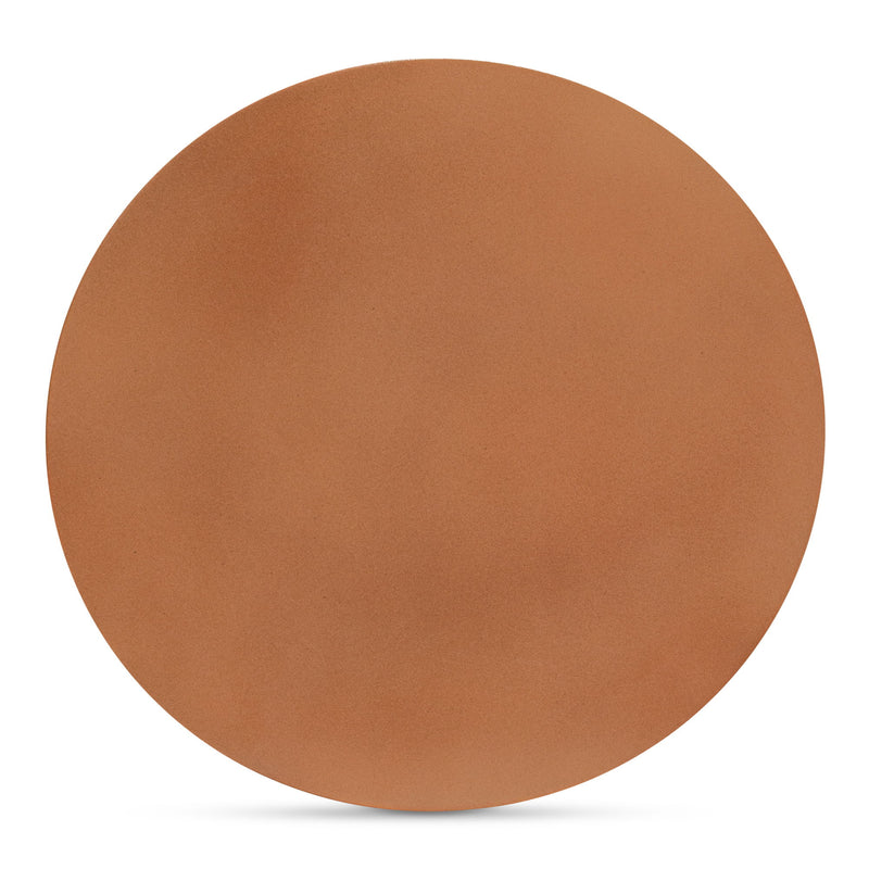Round terracotta stool seat viewed from above