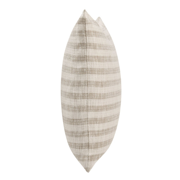 Villa Classics Linna pillow side view, ivory striped textured fabric