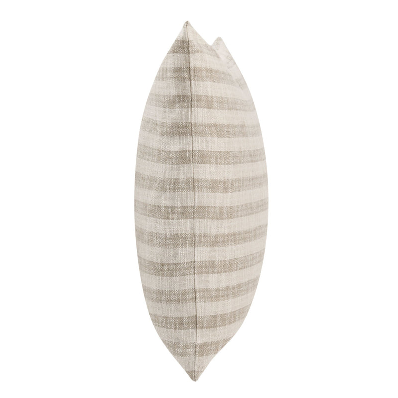 Villa Classics Linna pillow side view, ivory striped textured fabric