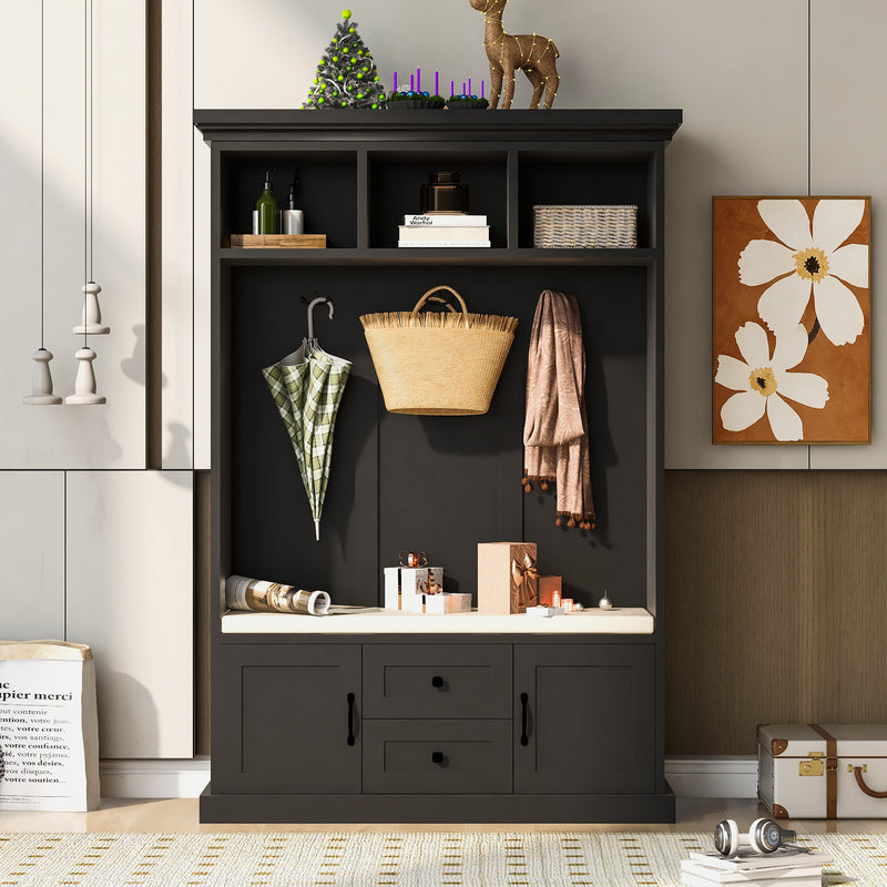Hall Tree with Bench Hidden Storage Black