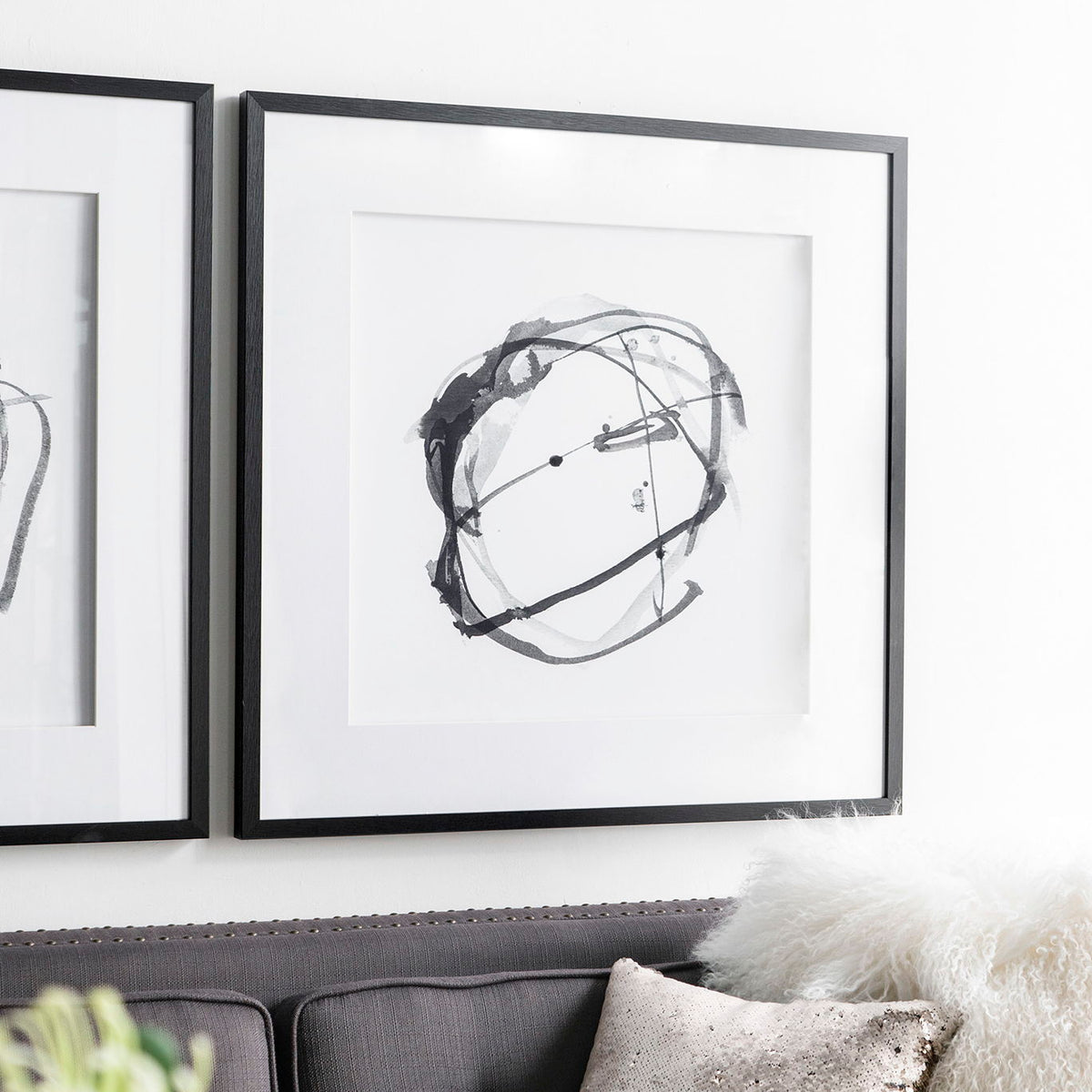 Modern Abstract Wall Art, Square Framed Wall Art (Set of 2) - Black