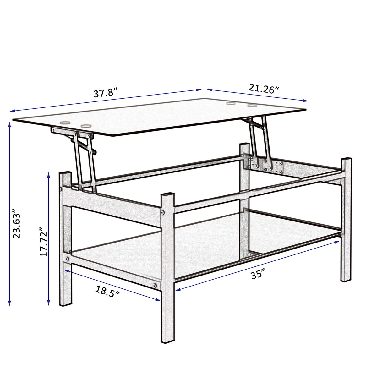Glass Lift Top Coffee Table, Modern Simple 2-Layer Tempered Glass Coffee Table For Living Room - Black