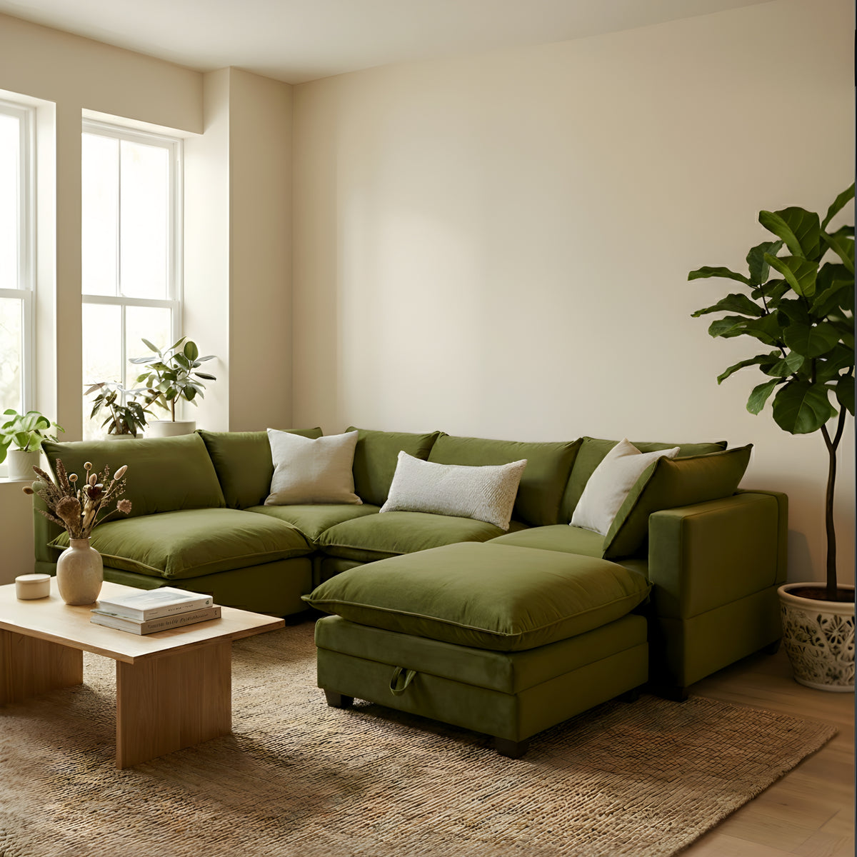 Olive Green Velvet Cloud Sova Sectional